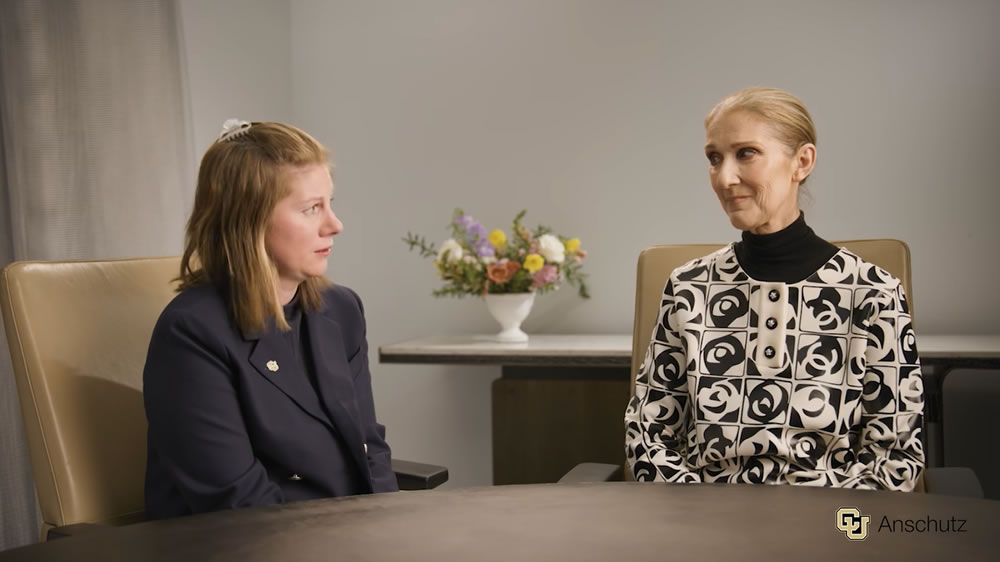 Dr Amanda Piquet speaking with Celine Dion
