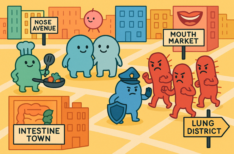 Now, imagine a dangerous gang of bacteria, like Streptococcus pneumoniae, trying to invade the city, especially in the neighborhood called Lung District, and cause trouble like bacterial pneumonia.