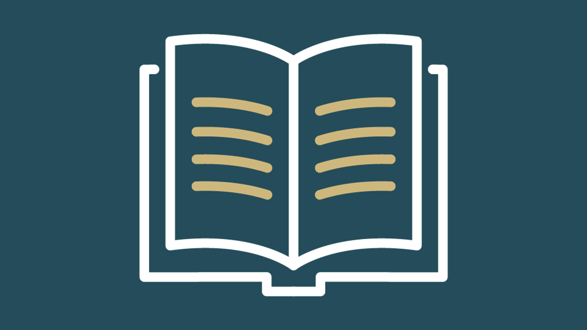 Open book icon on Skyline Slate blue background