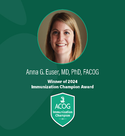 Screenshot of Dr. Euser's Immunization Champion Award from ACOG