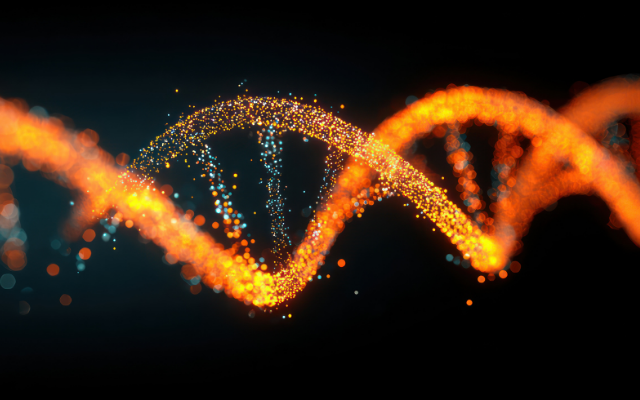 Orange DNA strand on black background