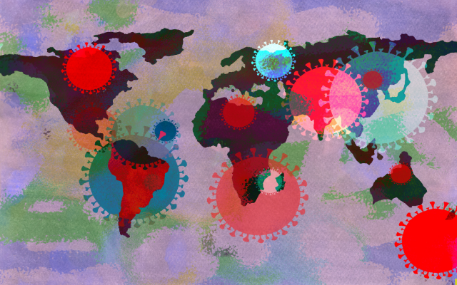 World map with different hot spots in regions