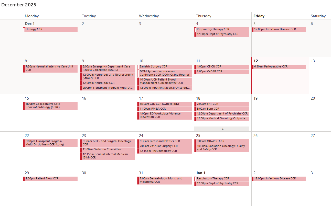 UCH CCR Schedule this month