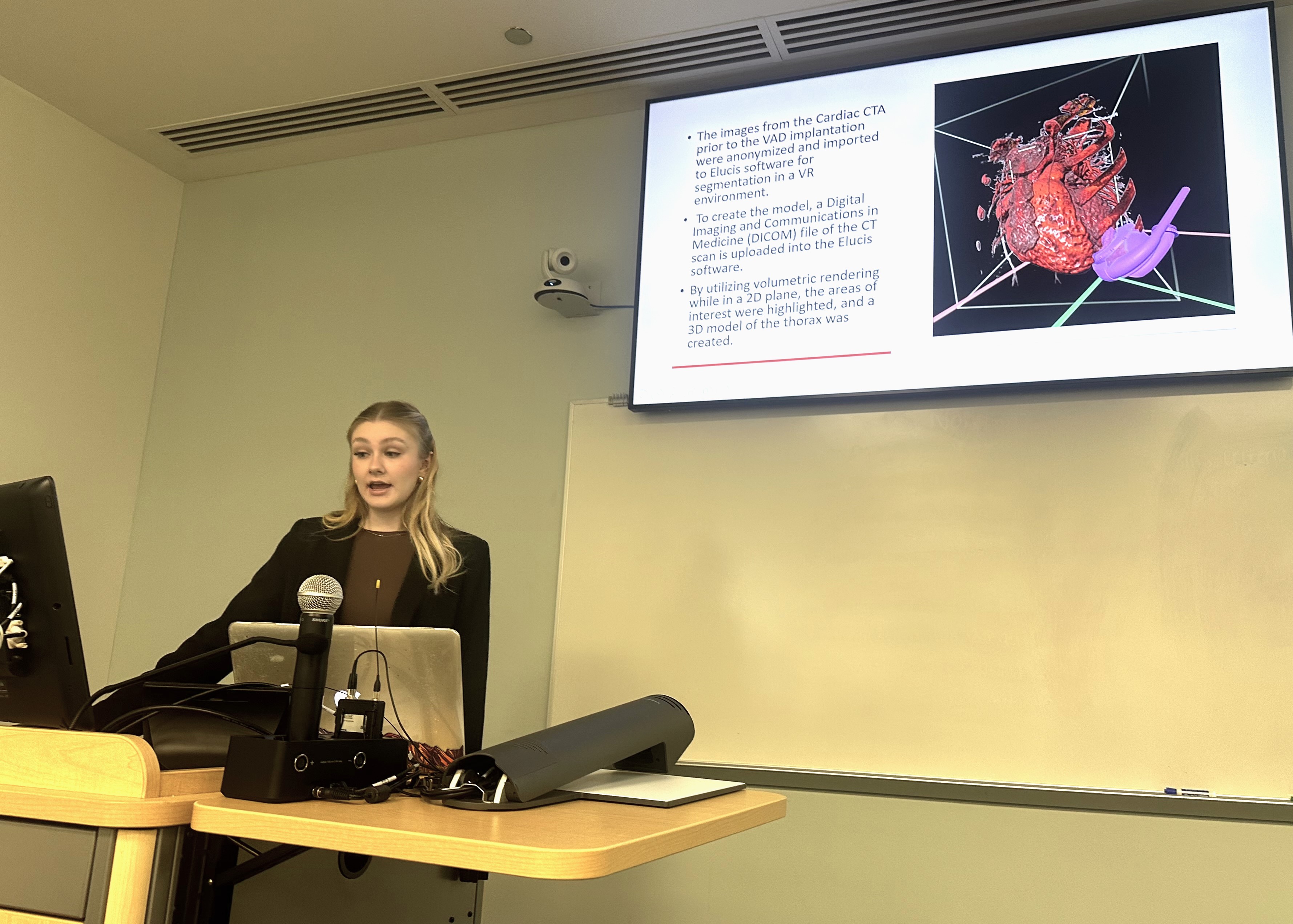 Lauren Dvorchak giving a talk about her capstone project.