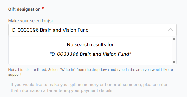 Image showing designation for brain and vision fund