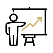 presentation icon with person standing next to a whiteboard