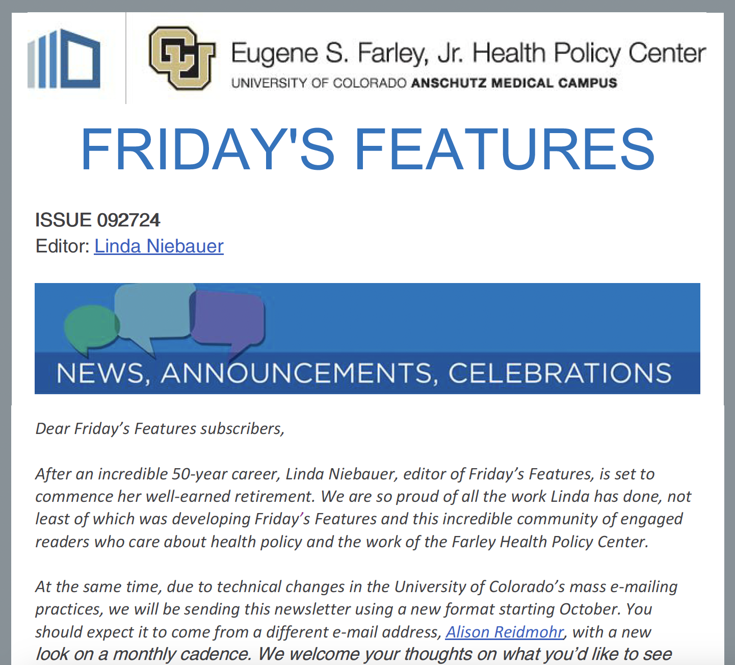 Friday's Features September 27, 2024