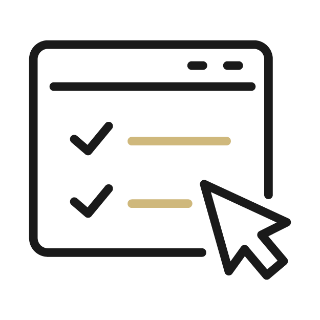 Icon of webpage with check marks and a pointing mouse cursor