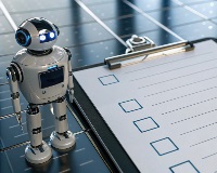 Robot standing next to a checklist on a clipboard