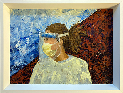 Not a Drill by Maddison Fritz. Health care worker in masks looking to the side.