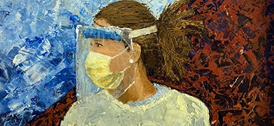 Not a Drill by Maddison Fritz shows image of health care worker in mask