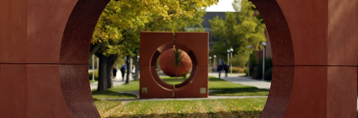 view through a campus circle sculpture