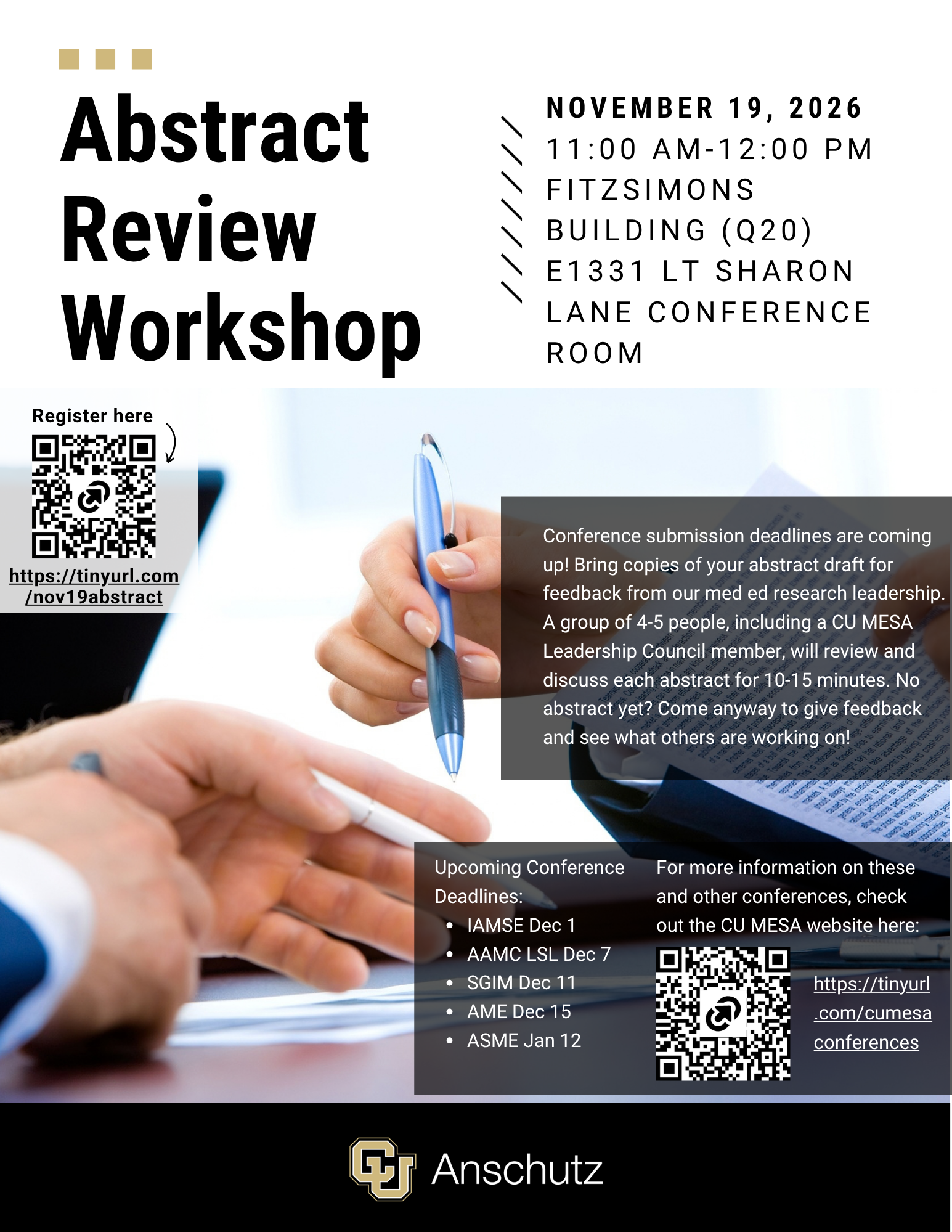 abstract review workshop informational flyer
