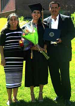 Bianca Sanchez with parents at college graduation