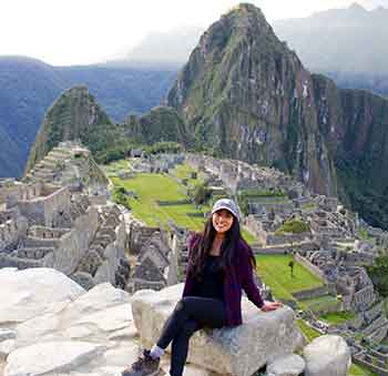 Bianca Sanchez with Machu Picchu in background
