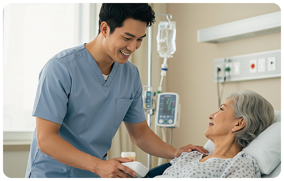 malenursevisitingwithelderlyfemalepatient