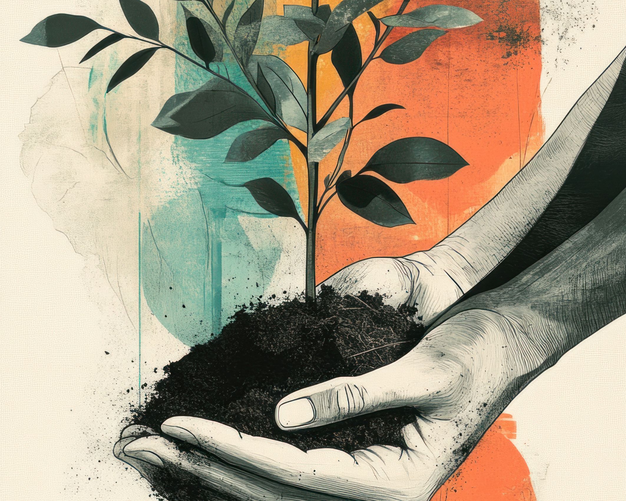 Cuppedhandsholdingdirtandaplant