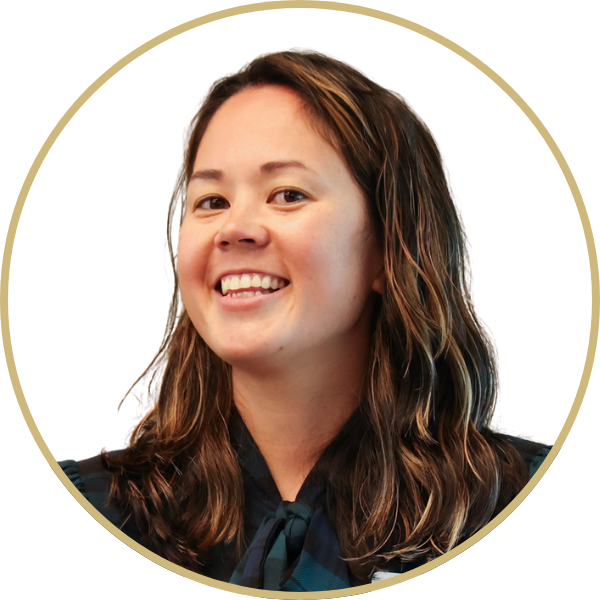 Decorative image — smiling person in a gold circle