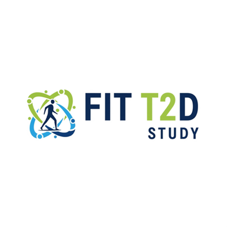 Logo for the FIT T2D Study, featuring a stylized figure walking and interconnected shapes in green and blue colors.