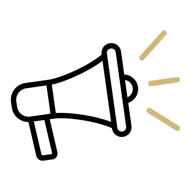 Megaphone icon, black and gold
