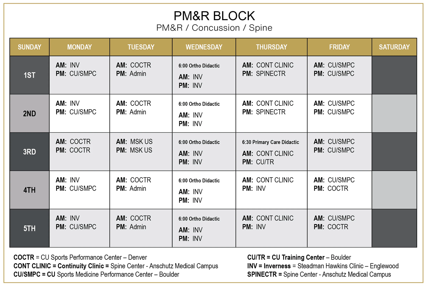 SM Block Schedule PM&R