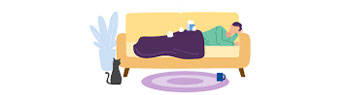 Illustration of man on couch suffering from the flu