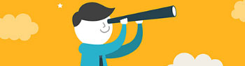 Graphic illustration of man looking through a spyglass.