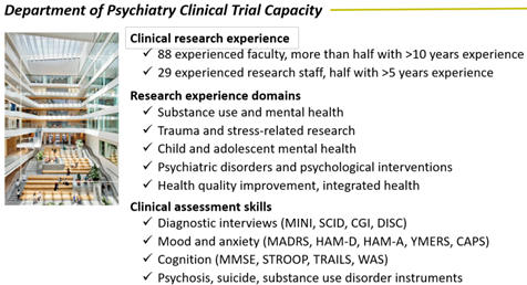 Clinical research experience, research experience domains, clinical assessments