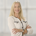 Karyn A. Goodman, MD, MS, FASCO, FASTRO, FACR Blonde woman in white sweater with black trim