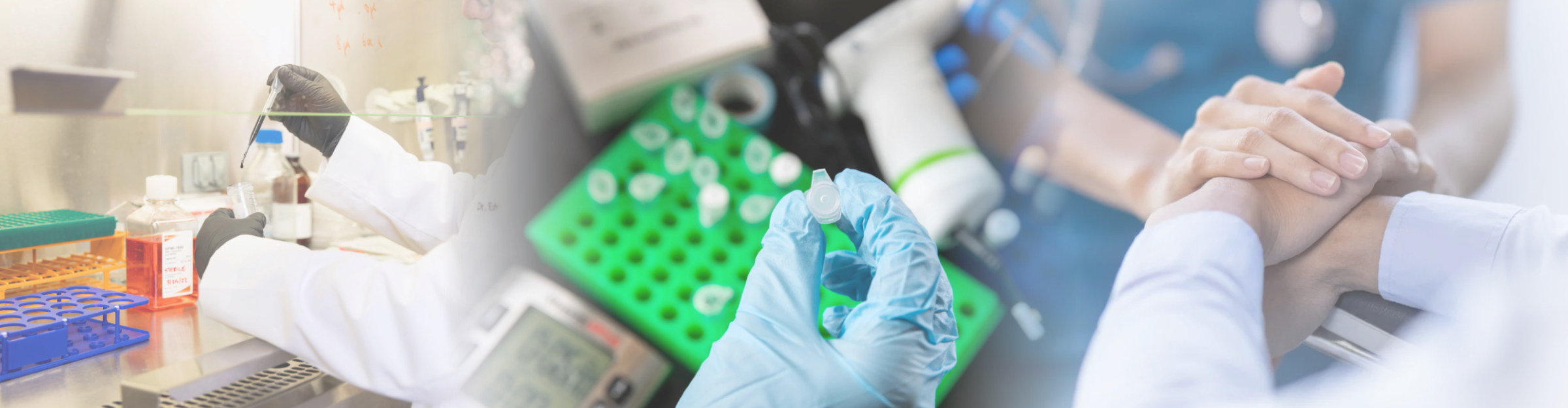 Three images depicting research and care for the CU Cancer Center