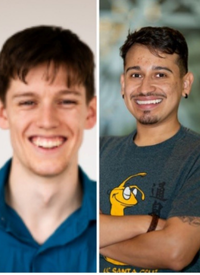 Dual images of bruntte men smiling