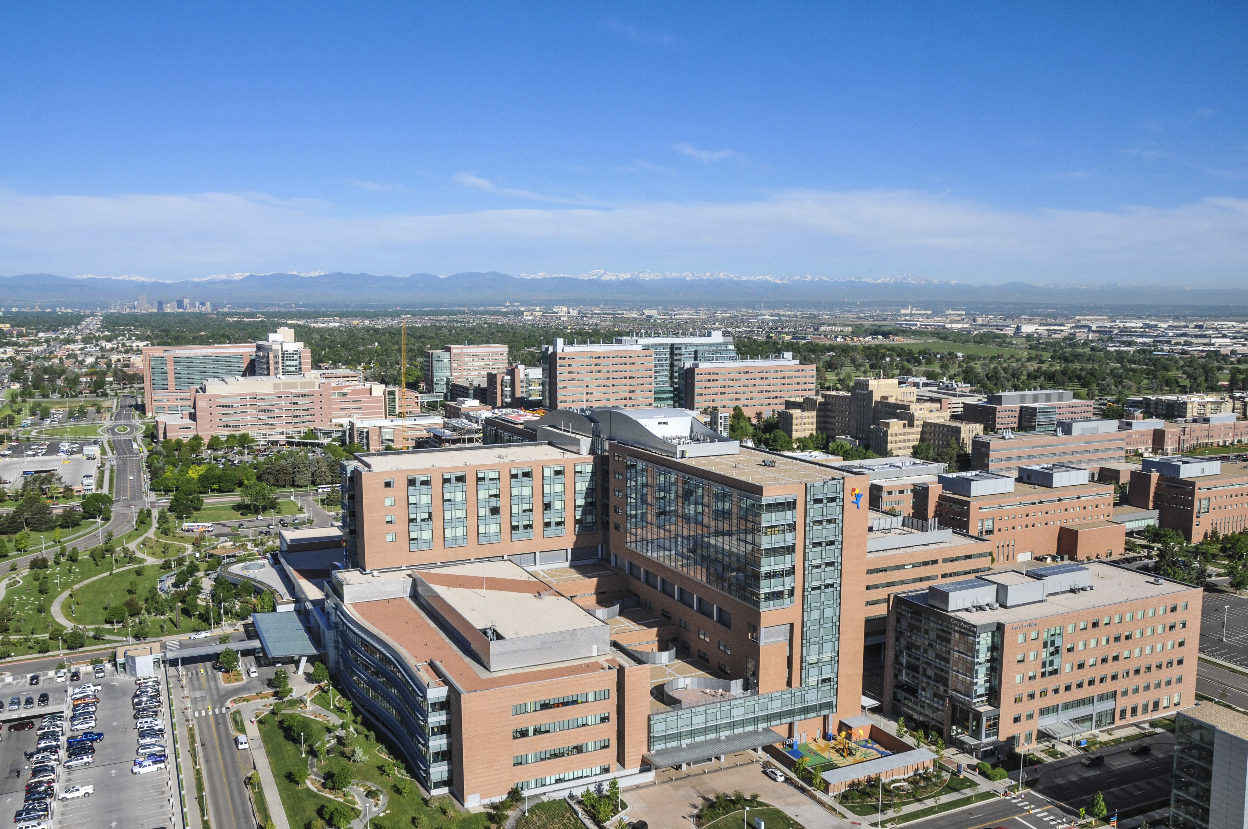 Aerial view of campus on a bright sunny day