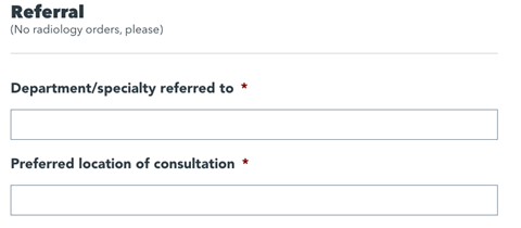 Screenshot of UCHealth's Outpatient clinic referral portal