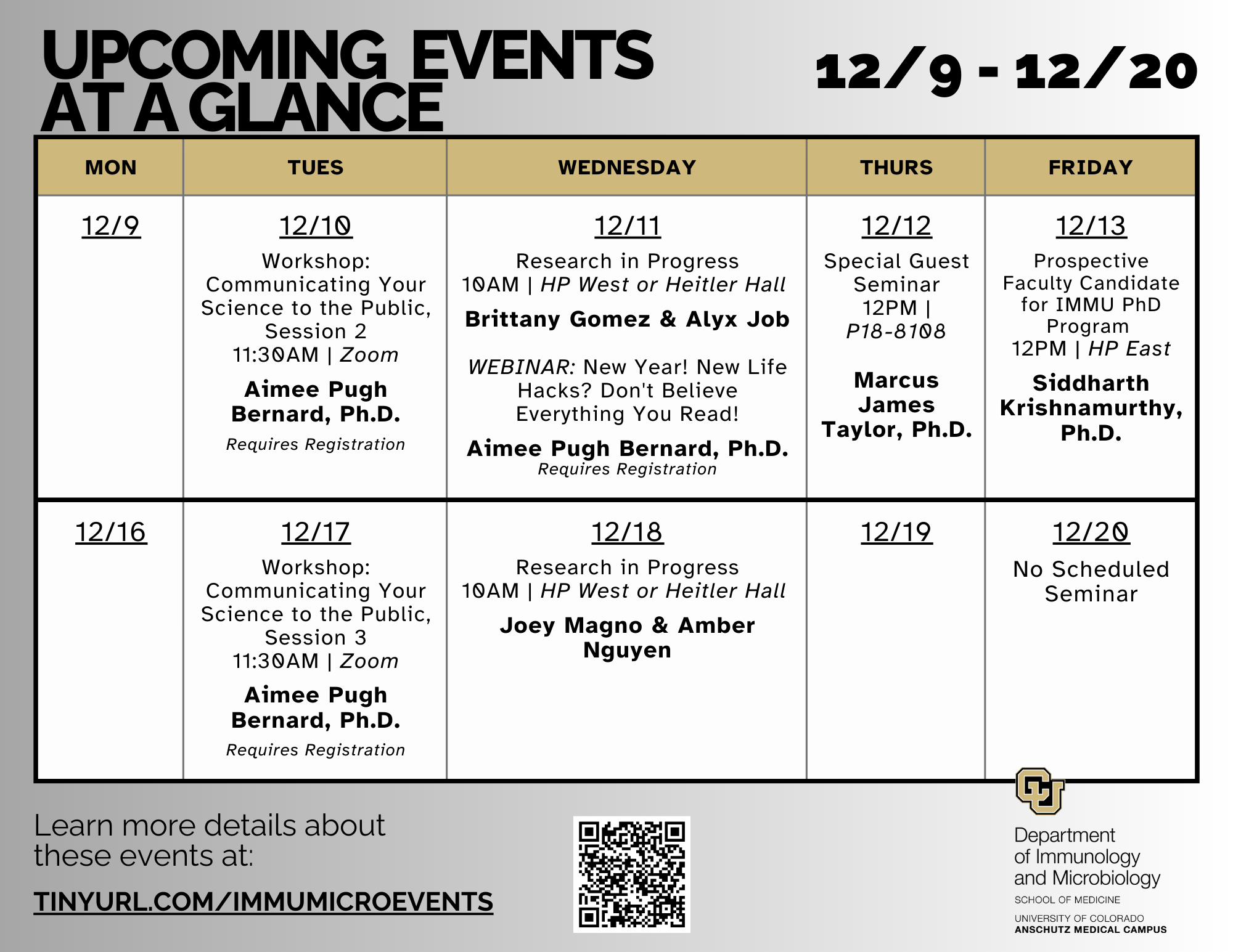 EventsataGlancefor12-9through12-20