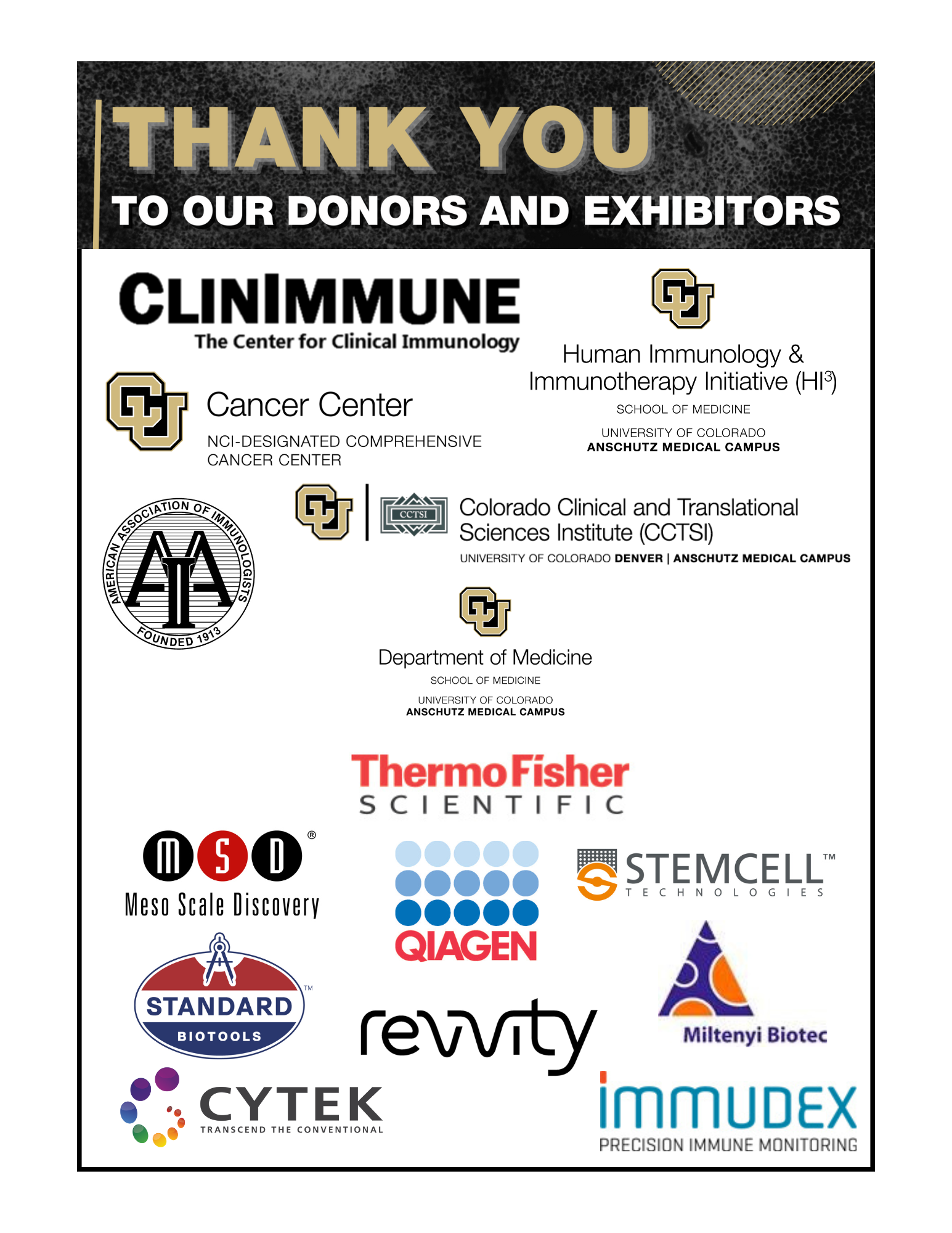 Flyer featuring logos from various organizations and companies who donated to the conference