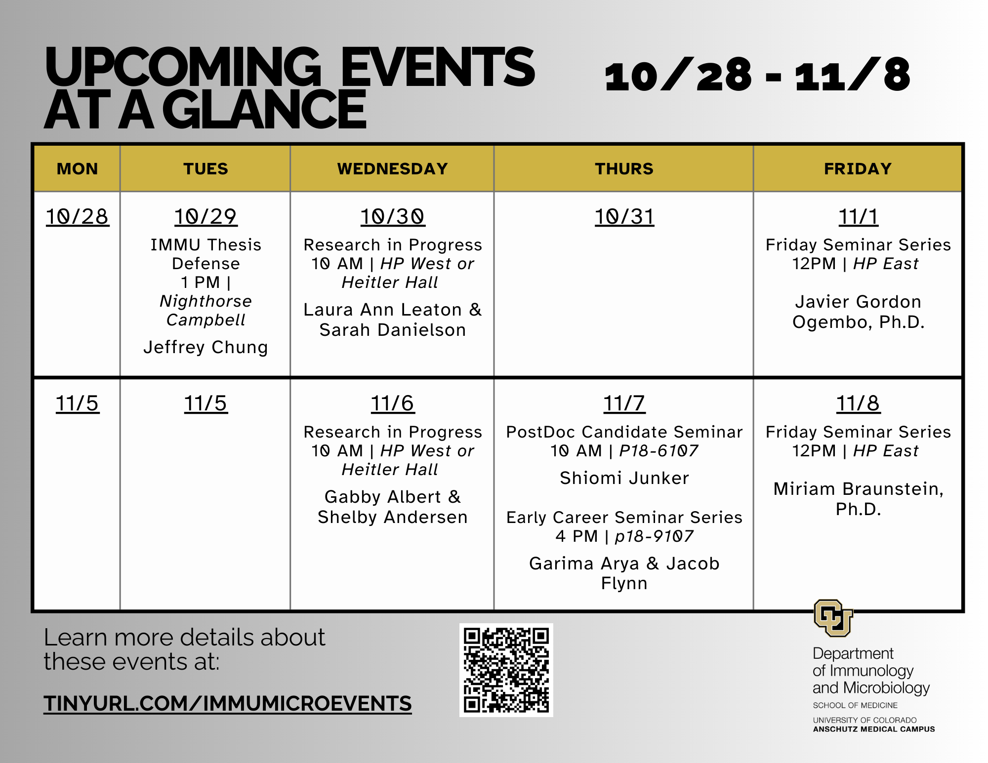 EventsataGlancefor10-28through11-8