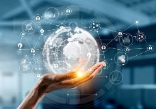 graphic of hand holding sphere with numbers floating around it