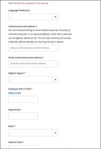 Screenshot of showing to add your email and employee ID to the CITI website