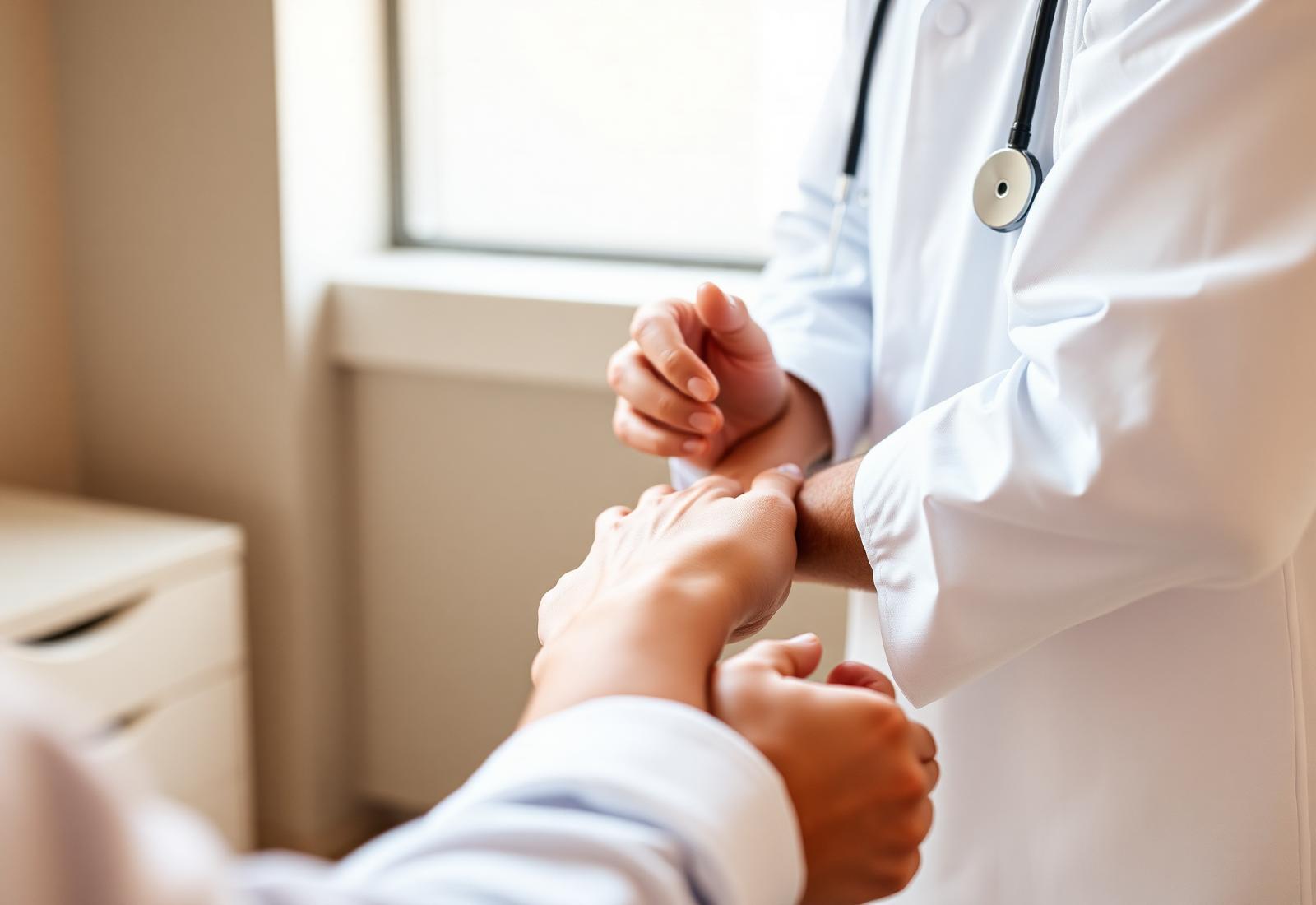 Dr. Andrew Federer examining a patient's wrist