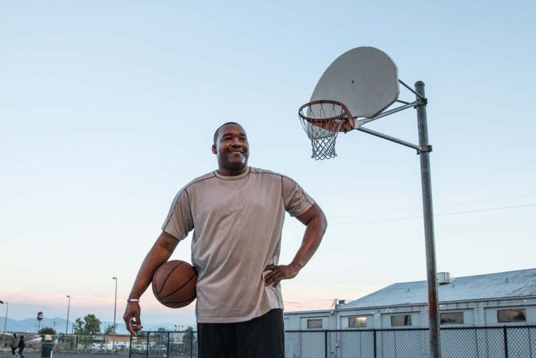 Army 1st Sgt. Jandl Scott enjoys playing basketball after doctors saved his leg following a high-speed car crash.
