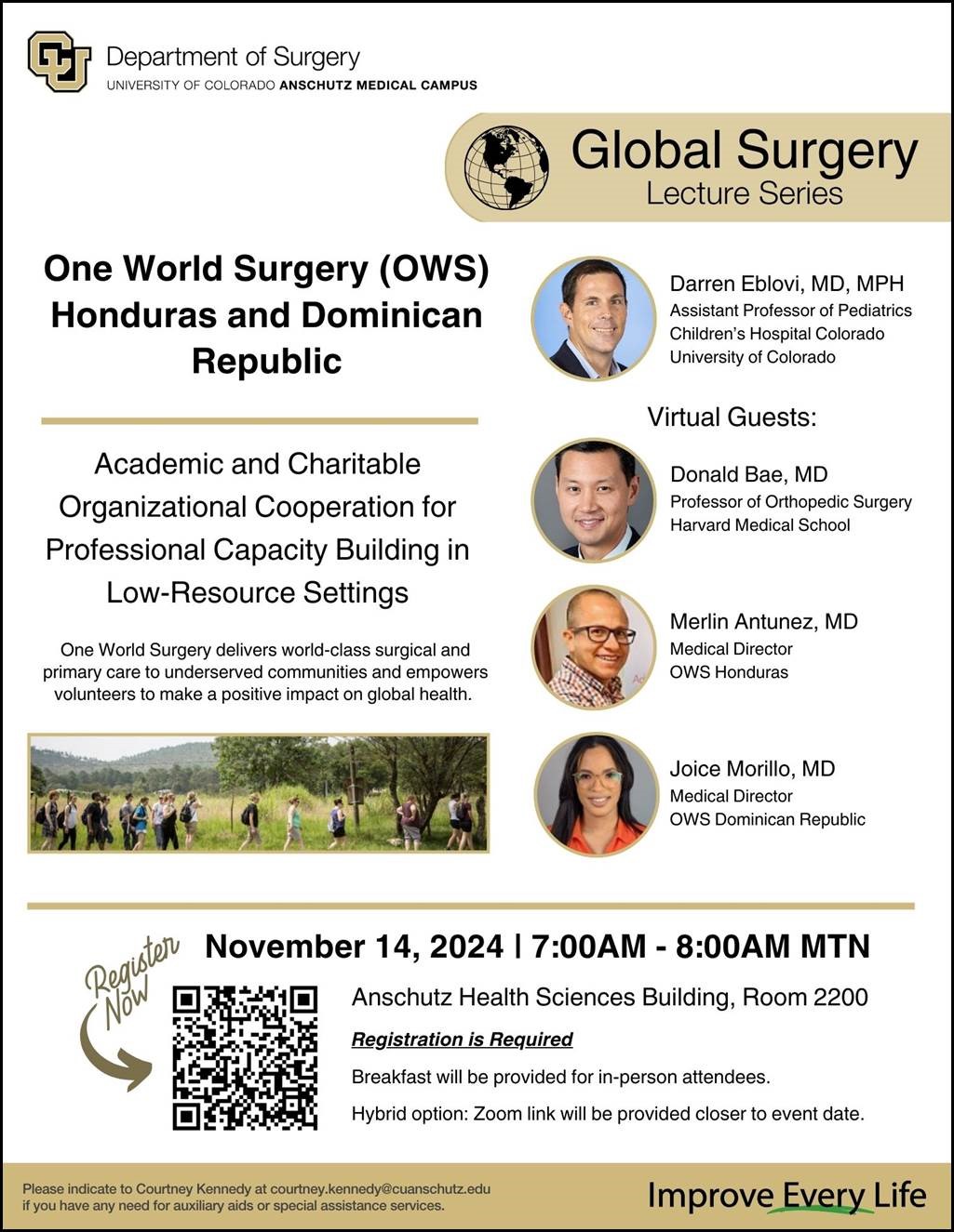 Flyer for global surgery lecture series on Nov 14, 2024