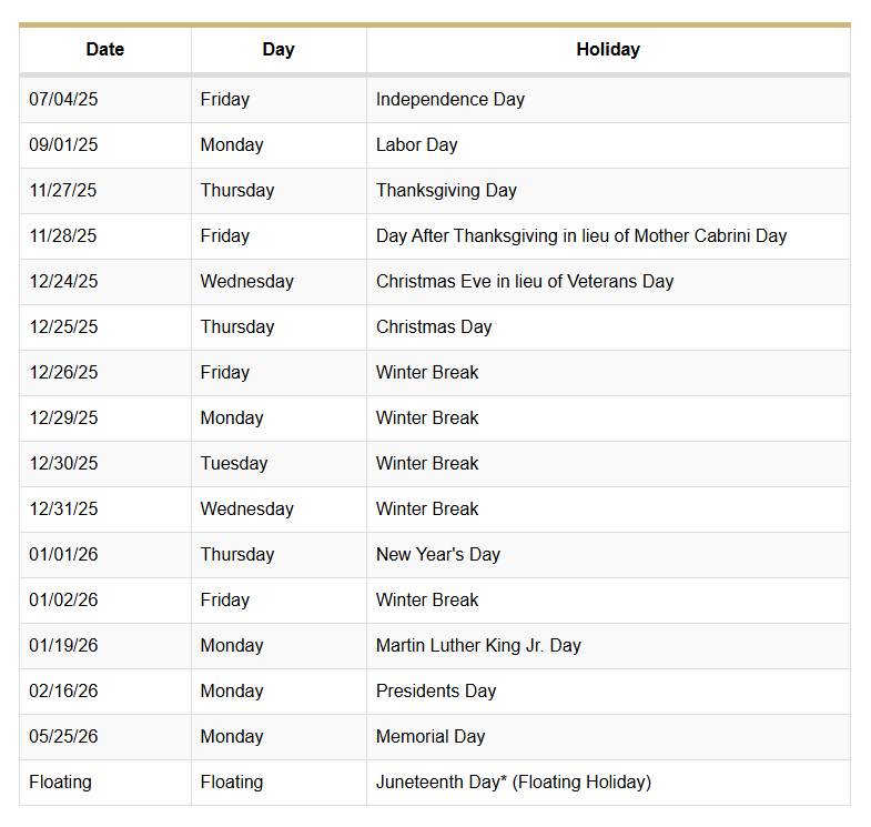 pic of holiday schedule