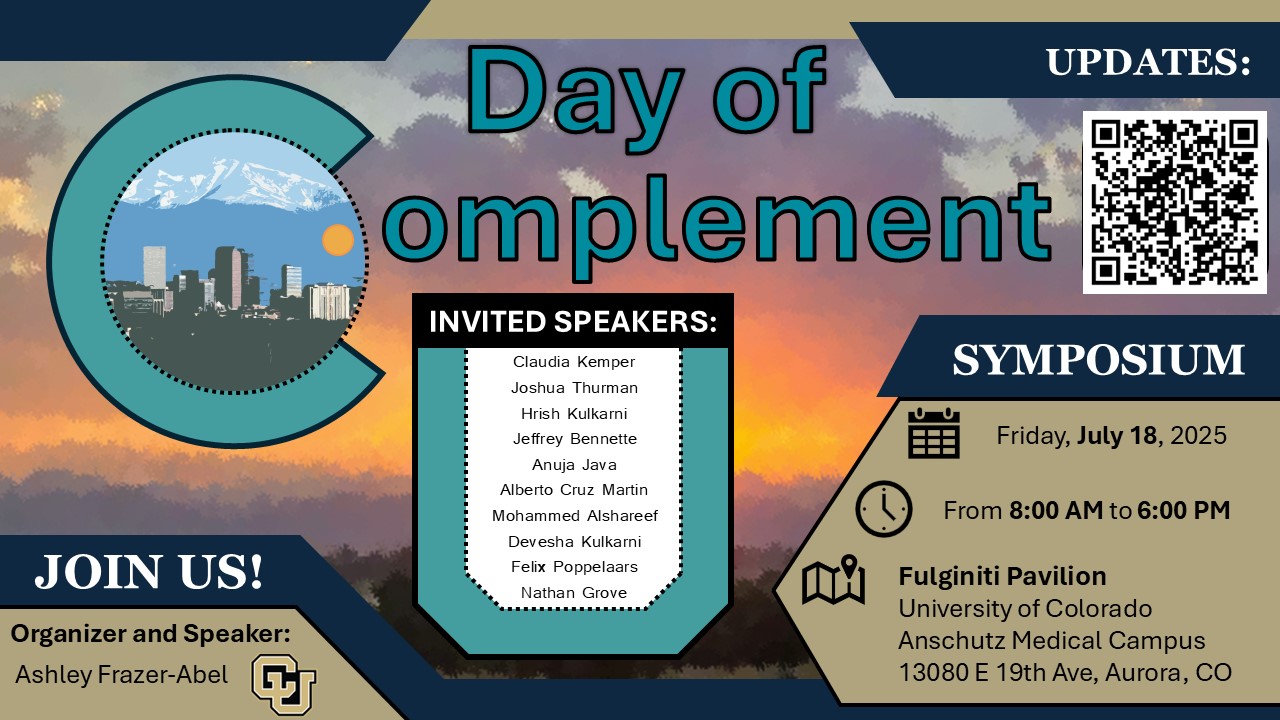 Flyer for Day of Complement that lists speakers and has a QRCode to register
