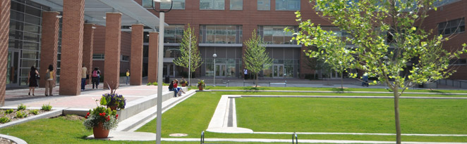 Grassy quadrangle in front of the Ed-2 North building on the Anschutz Medical Campus