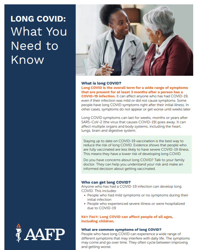 AAFP What you Need to Know about Long COVID Pamphlet