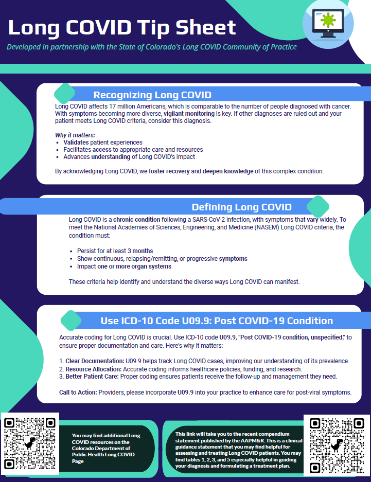 Front Page of Long COVID Tip Sheet for providers